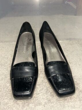 FRANCO SARTO Black Leather Square-Toe Penny Loafers